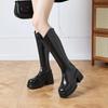 2024 Модные женские сапоги из мягкой кожи, высокие сапоги до колена, женские туфли на молнии с квадратным каблуком, осенне-зимние рыцарские сапоги