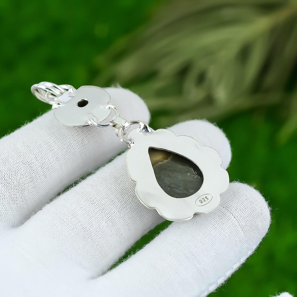 Подарок для нее Подвеска из стерлингового серебра 925 пробы с натуральным полихромным яшмовым камнем