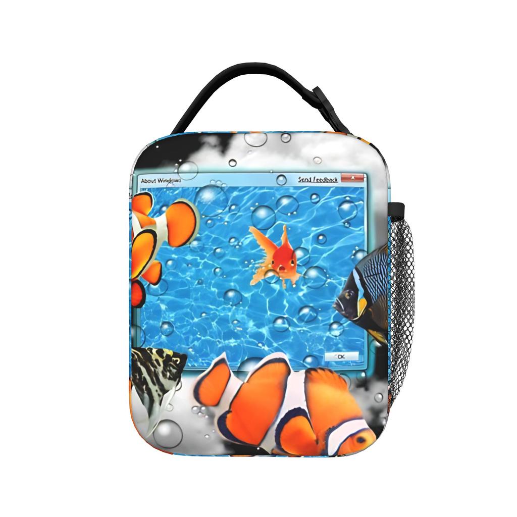 Frutiger Aero World Vaporwave Lunch Bag Kawaii Lunch Box For Unisex Travel Portable Cooler Bag Oxford Graphic Tote Food Bags