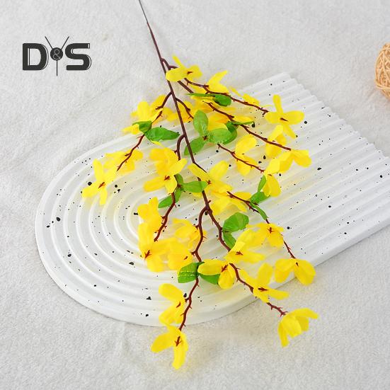 Искусственный зимний жасмин со стеблем Реалистичный искусственный шелк Желтый цветок Стол для домашнего офиса Центральная часть Искусственный цветок Ветка Цветочная композиция Украшение