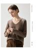 Autumn 2026 Women's Cashmere V-Neck Sweater – Elegant Solid Color, Rolled Hem, Loose Fit, Slimming, Warm Base Layer.