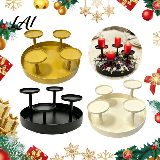 Heavy Duty Metal Candle Base Pillar Holder Circular 4-Pillar Tiered Stand Iron Taper for Christmas Wedding Dining Table Fireplace Mantel Holiday