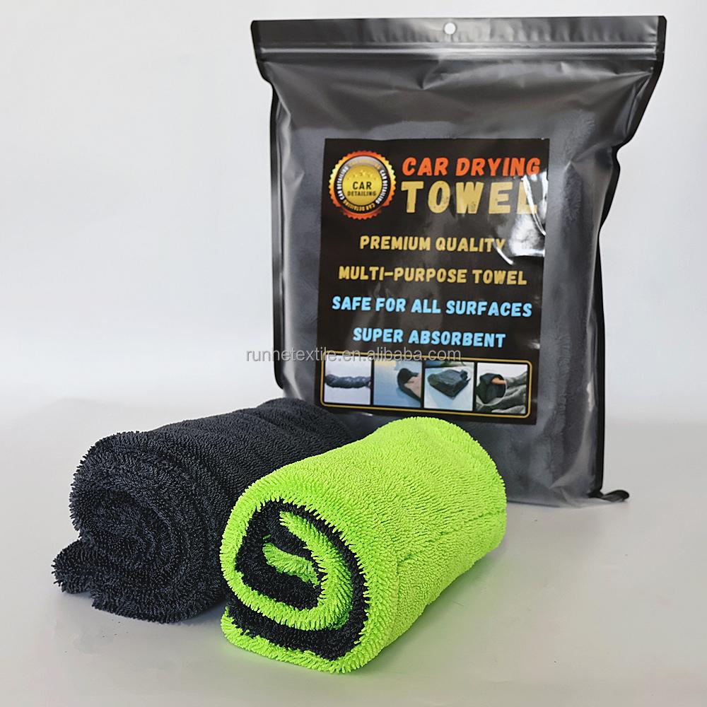1200GSM 60*90CM Microfiber Car Drying Towel Edgeless Custom Packaging Absorbent Car Towel Twisted Quick-Dry Towel