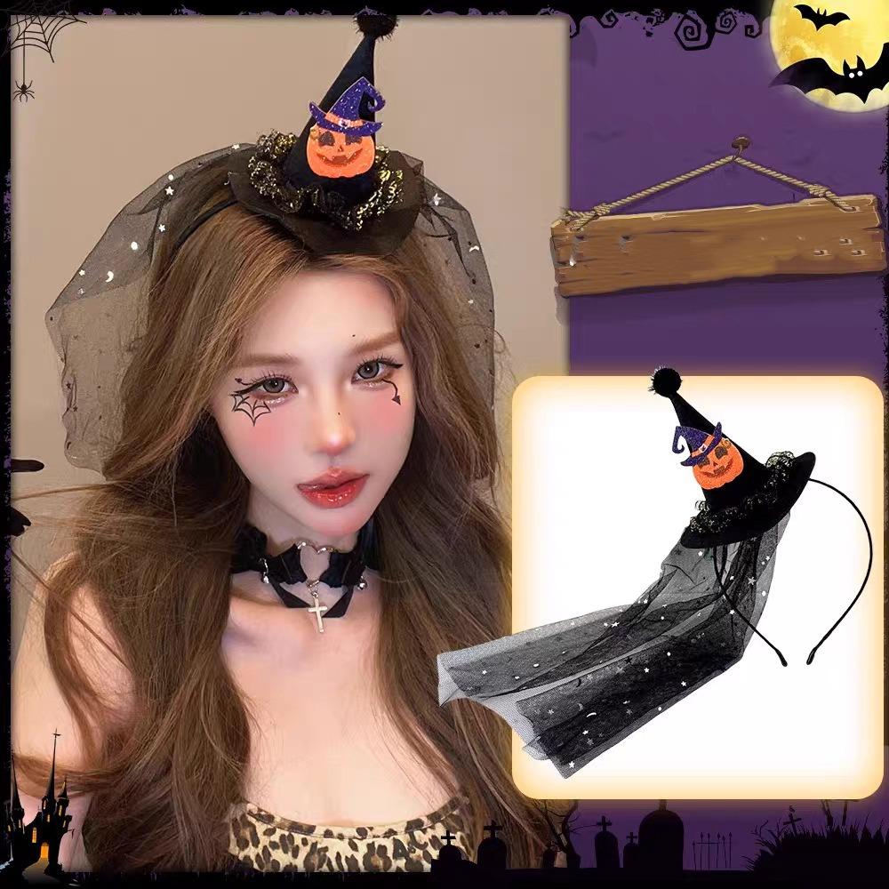Pumpkin Halloween Witch Hat Headband Spider Cone Hat Hair Hoop Photo Props
