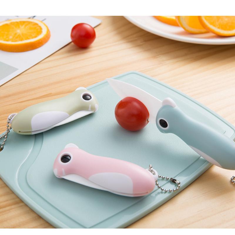 Cute Cartoon Ceramic Cutter Plastic Handle Folding Fruit Knife Kitchen Kids Auxiliary Knives Mini Portable Sharp Knife Peeler