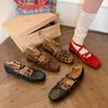 Fashion New Women's Genuine Leather, Cowhide, Sheep Suede, Leopard Print, Elastic Rivets, Belt Buckle, Mid Heeled Mary Jane Shoes