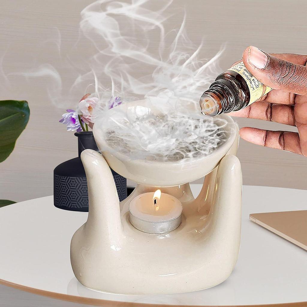 Ceramic Hand Type Aroma Diffuser Oil Burner with Rose Oil 10ml