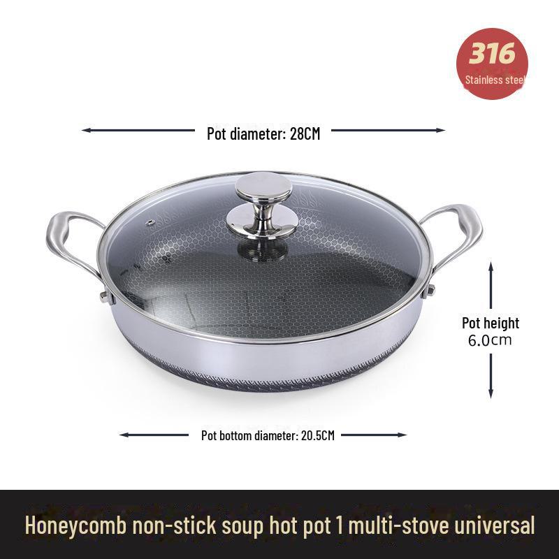 Сковорода из нержавеющей стали 316 с двойными ушками и сотовым покрытием, антипригарная, с крышкой, плоским дном, без покрытия.