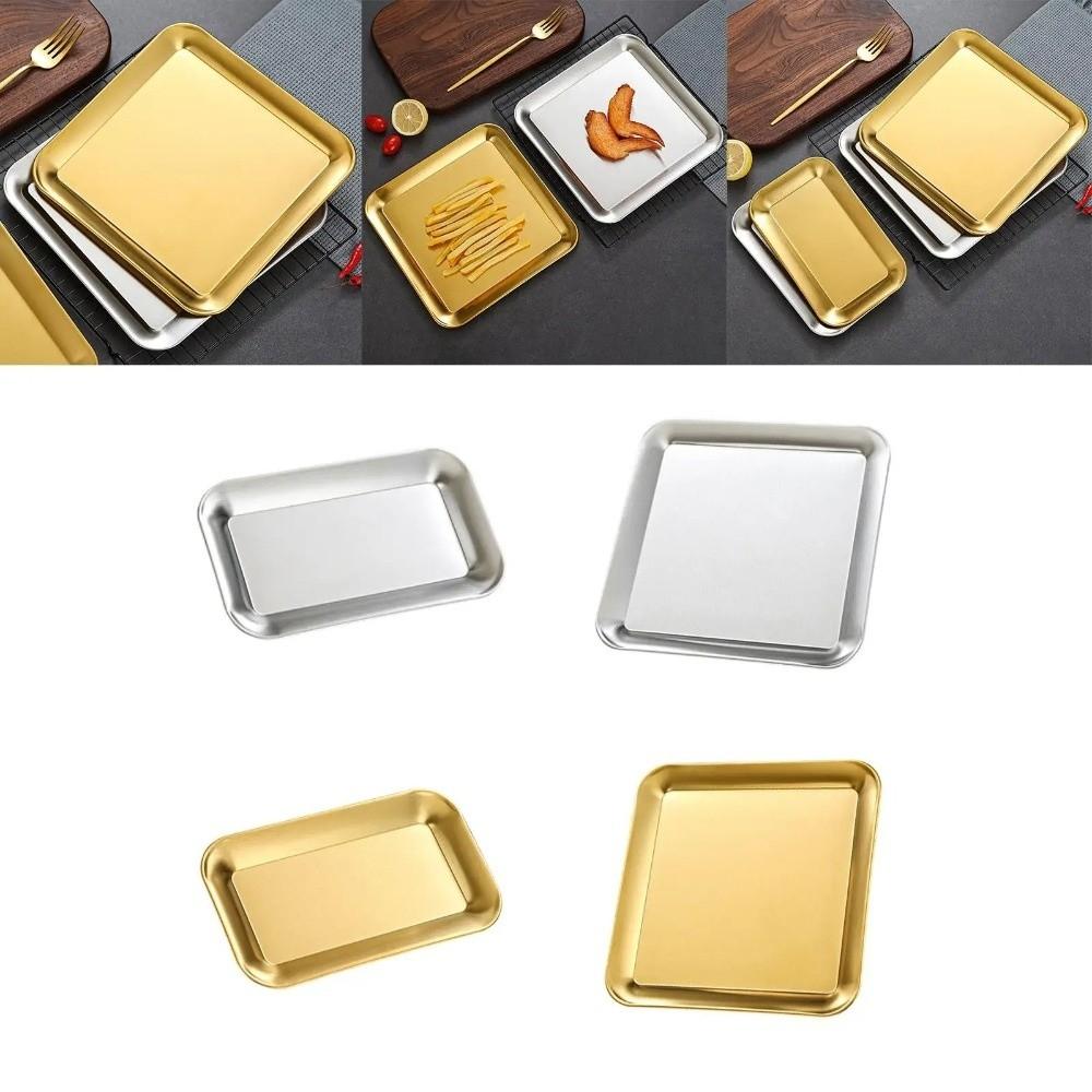 2PCS/SET Rustproof Stainless Steel Tray Flat Design BBQ Plate Serving Plate Shallow Tray Buffet