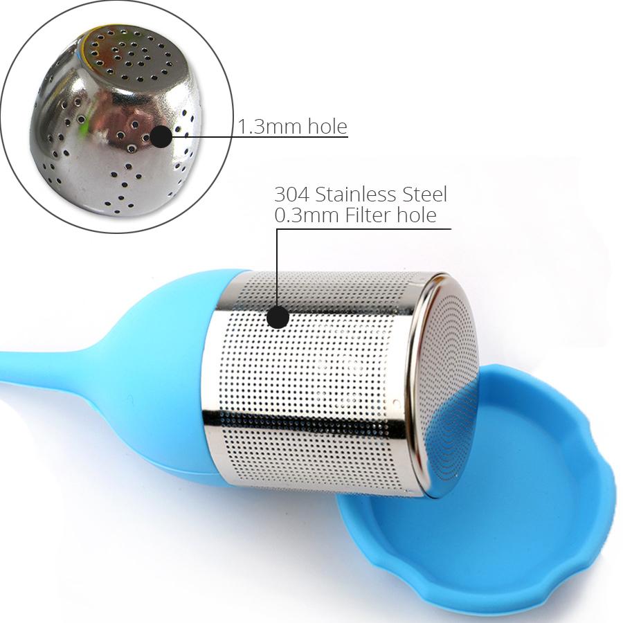 Tea Infuser - Stainless Steel Fine Mesh Tea Filter with BPA-Free Silicone Leaf Handle and Drip Tray  for All Loose Leaf Tea