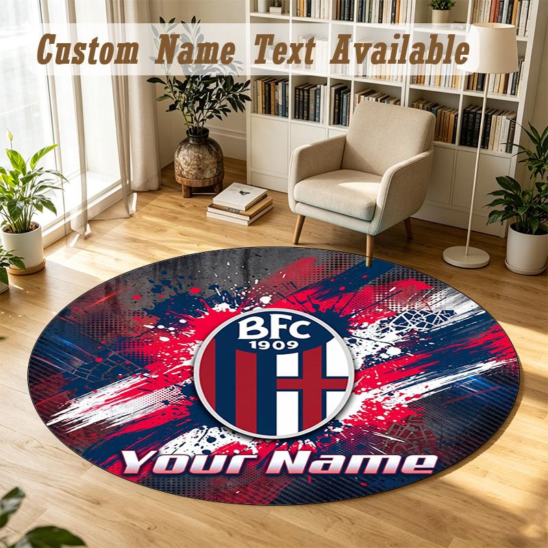 Round Rug Custom NameBologna FC Pattern Non Slip Carpet Home Floor Decor