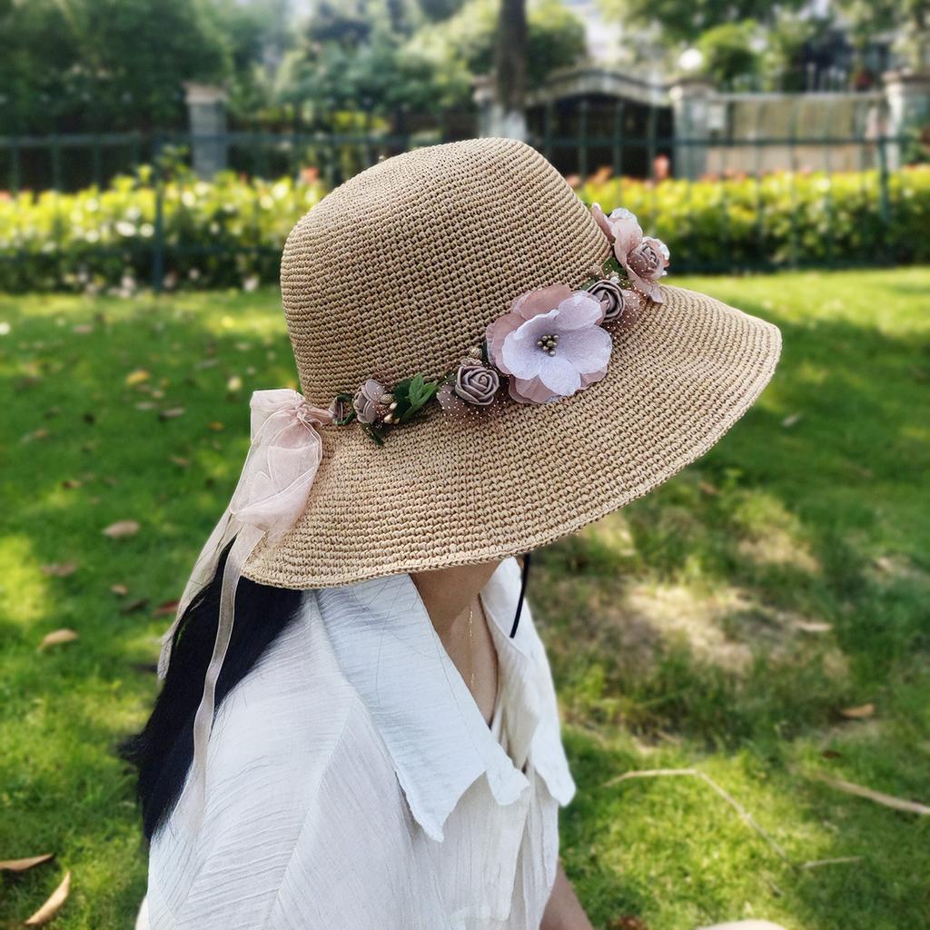 Lafite Wreath Straw Hat Ladies Summer Versatile Small Fresh Seaside Vacation Face Cover Sun Hat Summer Hat