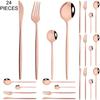 Gold 24Pcs Dinnerware Cutlery Set Knife Fork Coffee Spoon Tableware Set Mirror Stainless Steel Flatware Western Kitchen Silverware