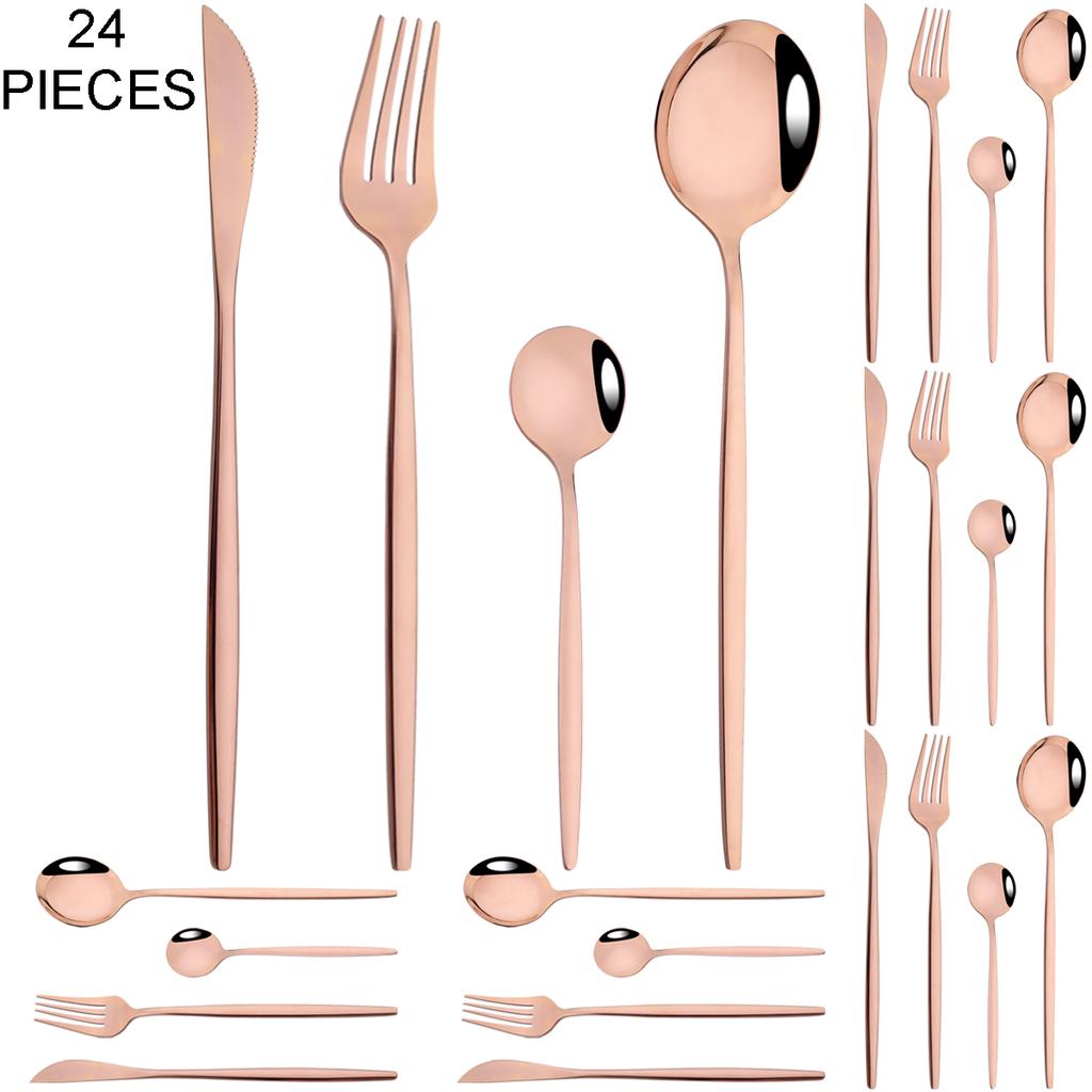 Gold 24Pcs Dinnerware Cutlery Set Knife Fork Coffee Spoon Tableware Set Mirror Stainless Steel Flatware Western Kitchen Silverware