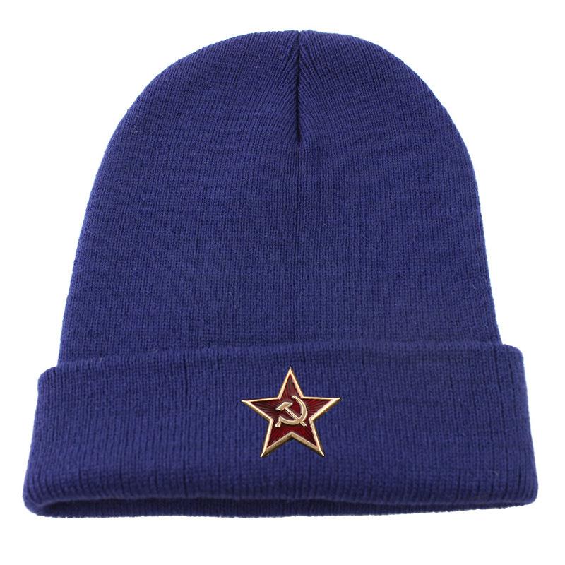 Men and women Soviet badge knitted hat couple candy color five-pointed star melon hat autumn and winter men's and women's tide versatile hip-hop hat