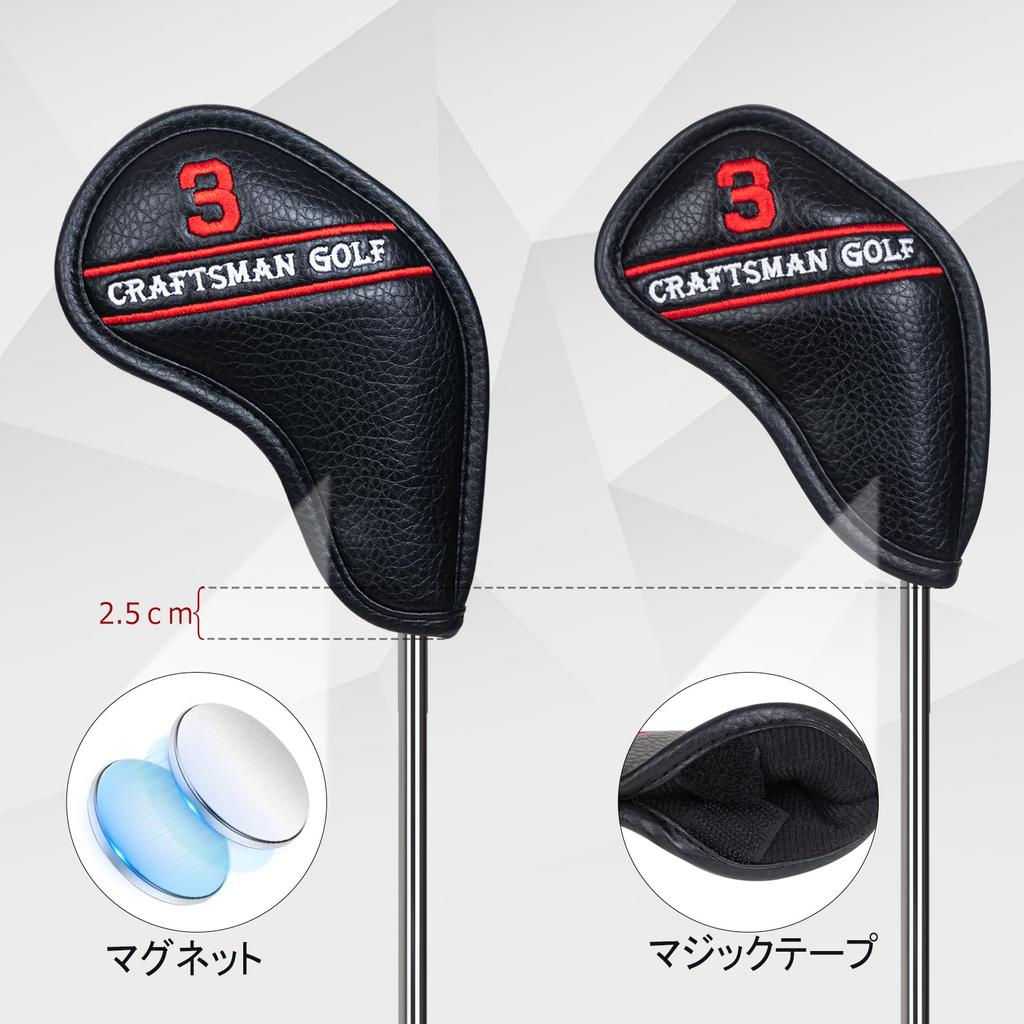 Golf Iron Magnetic Wedge Club Headcovers Colorful 12 Pieces Black Synthetic Leather Covers, Covers, Set, Numbers, (3-9, Pw, Aw, Sw, Lw2),
