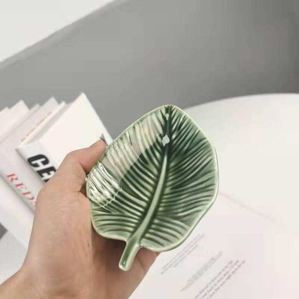 Green Ceramic Leaf Jewelry Dish INS Jewelry Display Tray Dish Holder Soap Dish Christmas Gift
