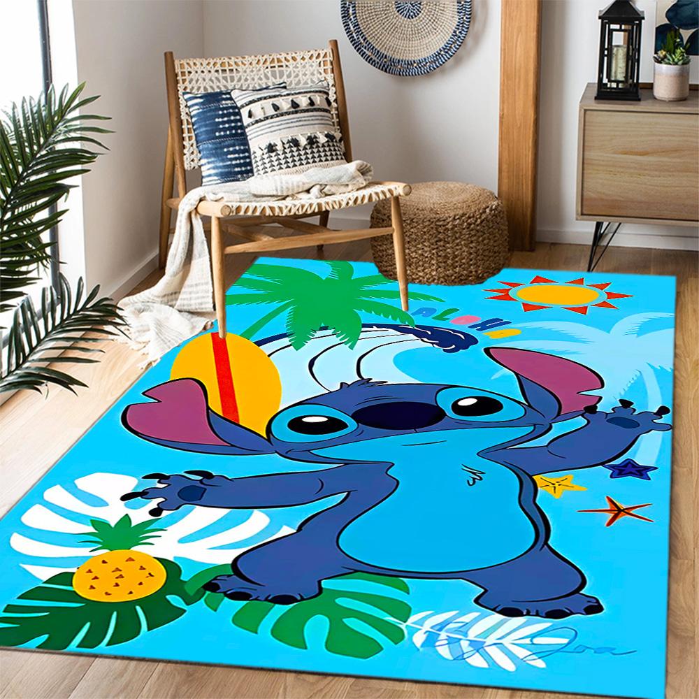 Stitch Stars Fantasy Artwork Disney Cartoon Theme Anti-Slip Rug - Polyester, Home Decor, Suitable for Bedrooms, Living Rooms, Doorways, and Studios