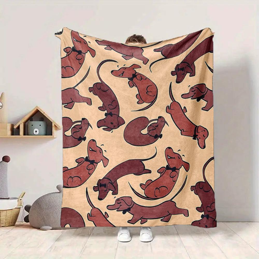 1pc Dachshund Bowtie Lightweight Flannel Blanket, Comfortable and Warm Blanket, for Office and Camping Sofa Bed, Livingroom160