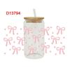 Waterproof Wrap Stickers Clear Pink Bow Decals Diy UV DTF Transfer Sticker  For 16Oz Glass Cup