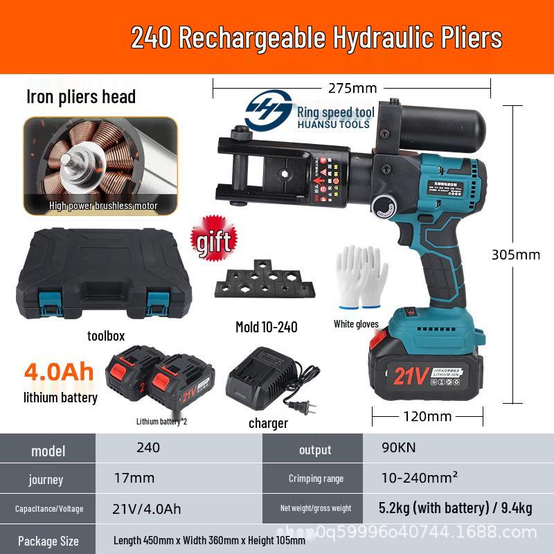 Portable Lithium Battery Electric Hydraulic Crimper for Copper/Aluminum Terminals, 10-400 Crimping Tool.