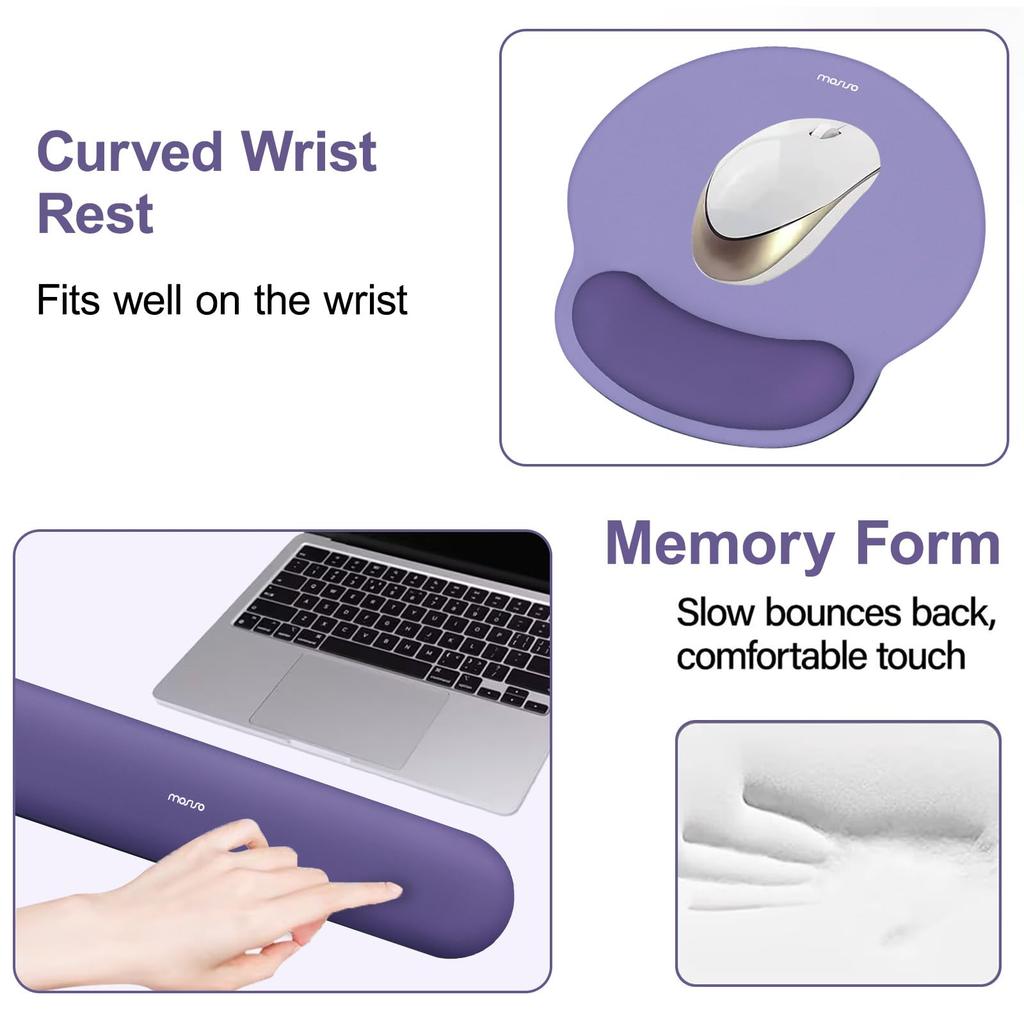 MOSISO Wrist Rest Support for Mouse Pad Keyboard Circular Curve Ergonomic Pain Relief Easy Typing Pad with Raised Memory Foam & Set, Non-Slip Base,