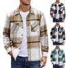 Men Autumn Winter Plaid Print Shirt Coat Lapel Long Sleeve Pocket Shirt Jacket Loose Fit Single Breasted Thickened Shirt Outwear
