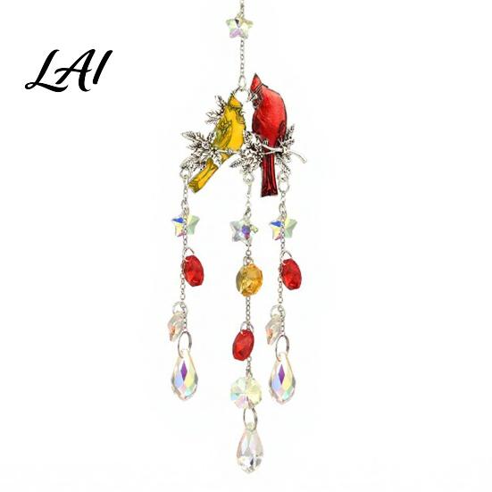 Decorative Faux Crystal Ornament Cardinals Crystals Suncatcher Hanging Sun Catcher for Windows Bird Wind Glass Patio Chimes with Chain Prism