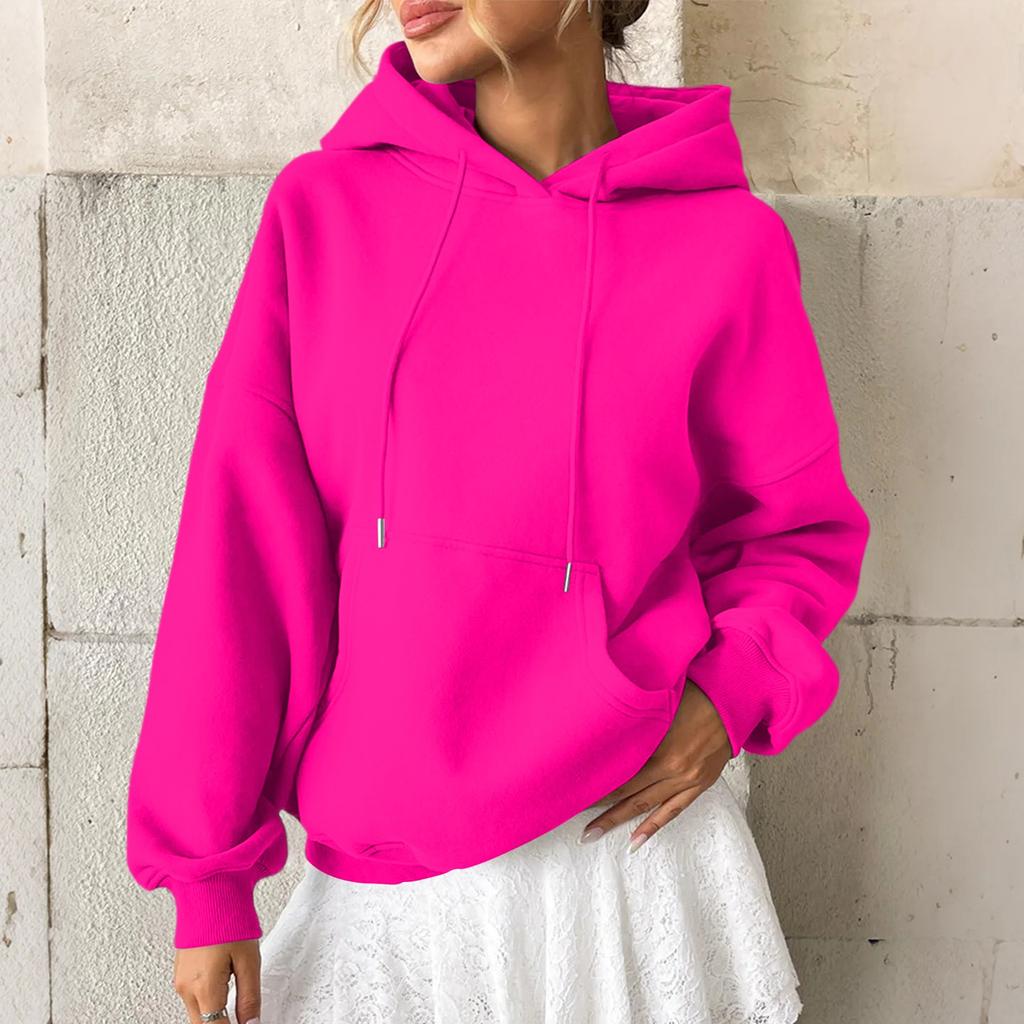 Женская толстовка, повседневная модная толстовка с длинными рукавами и капюшоном, однотонная