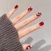 24 Pieces Cherry Red Full of Love and White Atmosphere, Short 24-piece Wearable Nails