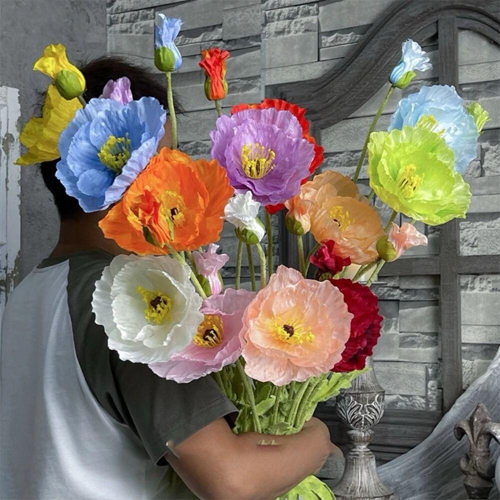 Декор для дома и сада, гигантский цветок мака, шелковый + пластиковый фон, настенный искусственный цветок