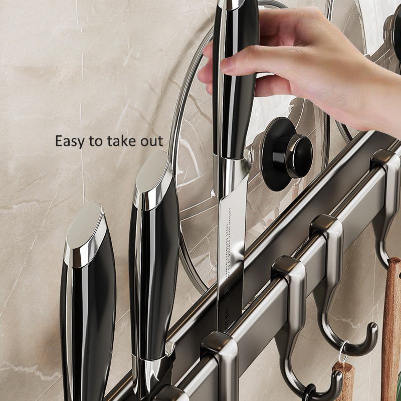 Kitchen Storage Rack Non-perforated Shelves Wall Mounted with Movable Hook Spoon Holder Organizer Kitchen Utensil Accessories