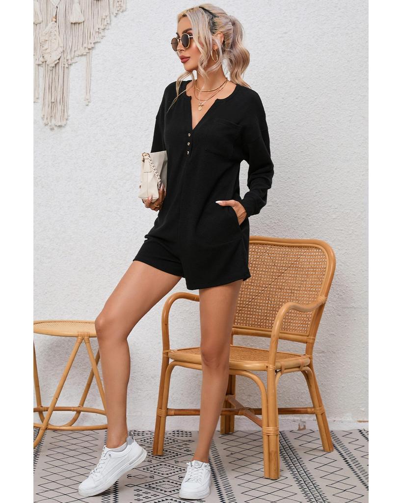 Azura Exchange Комбинезон с длинными рукавами и V-образным вырезом на пуговицах