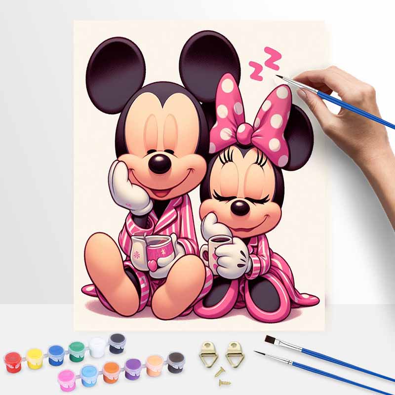 Disney Mickey Minnie Sleeping Oil Painting Art Painting Kit Handmade DIY Gift Home Decoration Bedroom Bedtime Couples Sweet Decor