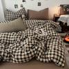 Vintage Double Sided Red Plaid Bedding Set Skin-Friendly Soft Duvet Cover Set with Bed Sheet and Pillowcases for Single Double