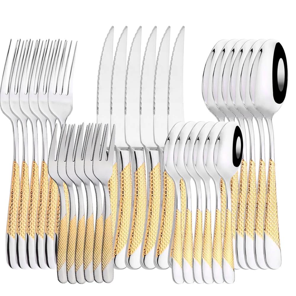 30pcs Tableware Set Stainless Steel Dinnerware Sets Knife Fork Spoon Flatware Western Cutlery Set Knife Fork Spoon Tea Spoon