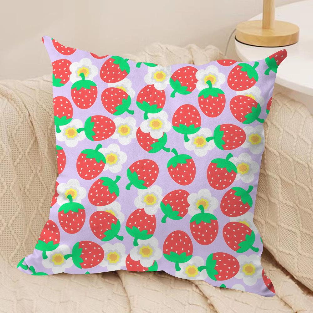 Cute Strawberry girl pink Cushion Cover Silky Short Plush Invisible Zipper Dustproof Sofa Pillow Case for Home Decor
