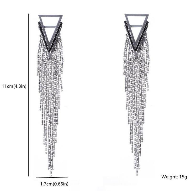 Винтажные серьги-пусеты с геометрическим узором в виде полого треугольника для женщин, черные, синие, длинные серьги-кисточки со стразами, циркон