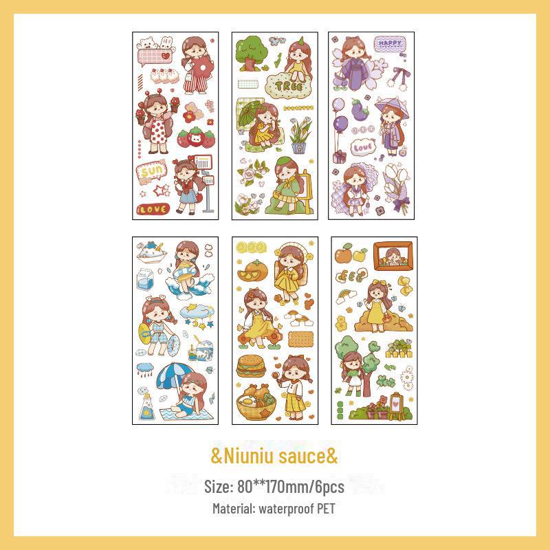 Waterproof PET Stickers for Costumes, Astronauts, Cute Characters, Animals, and Japanese and Korean INS Style Notebook Decorations.