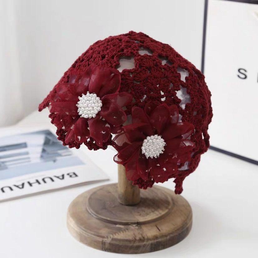 Женская весенне-летняя тонкая ажурная вязаная шапка в корейском стиле, элегантная шерстяная шапочка, милая повязка на голову