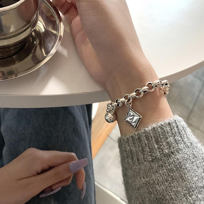 ANENJERY Square Ball Bracelet for Women Geometric Thai Silver Bracelet Jewelry Gifts