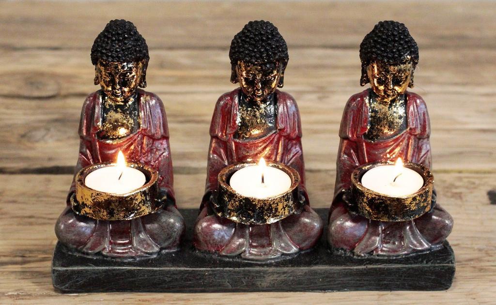 Buddha Candle Holder Antique Three Devotees