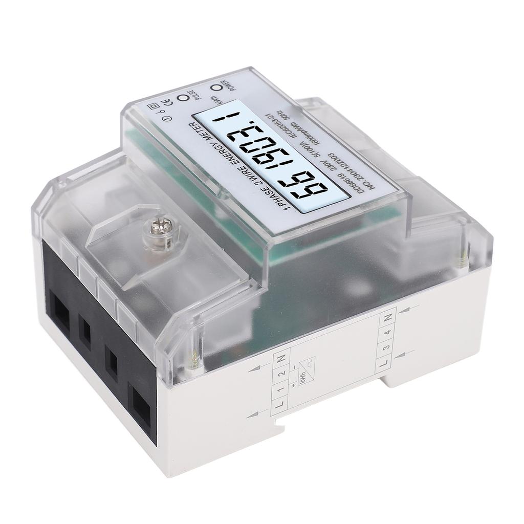 Цифровой счетчик электроэнергии 1 фаза 2 провода кВтч Ваттметр электроэнергии DIN-рейка Подсветка ЖК-дисплей 230 В переменного тока