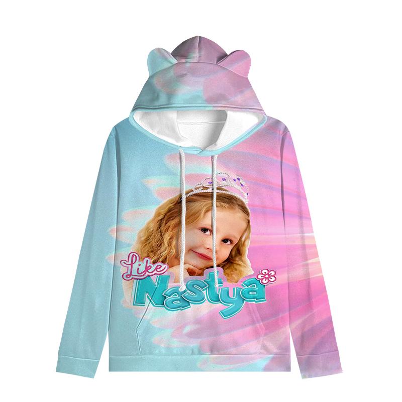 Толстовка с капюшоном для детей Like Nastya с кошачьими ушками, регулируемые ушки, милый мультяшный дизайн, мягкий зимний теплый пуловер для мальчиков и девочек