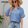 Летняя женская дышащая рубашка с коротким рукавом, пряжкой и карманом, V-образным вырезом