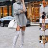 Women's Autumn and Winter Solid Color Long Sleeve Turtle Neck Knitted Sweater Dress