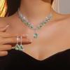 Luxury Rhinestone Teardrop Pendant Necklace & Earring Set In Apple Green for Bridal Wear