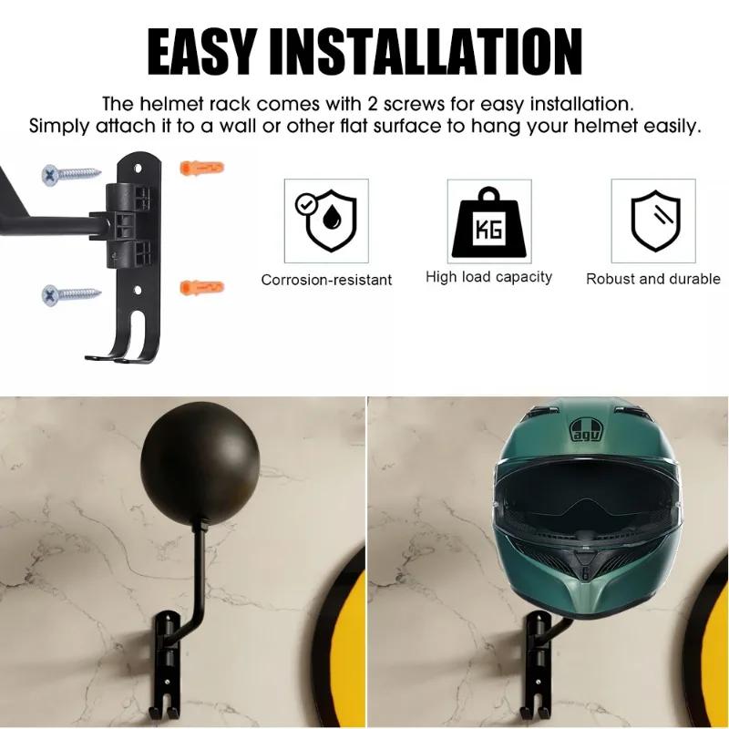 Universal Helmet Holder Wall Mount Motorcycle Helmet Organizer Bracket 180° Rotatable Spherical Caps Helmet Stand Show Hanger