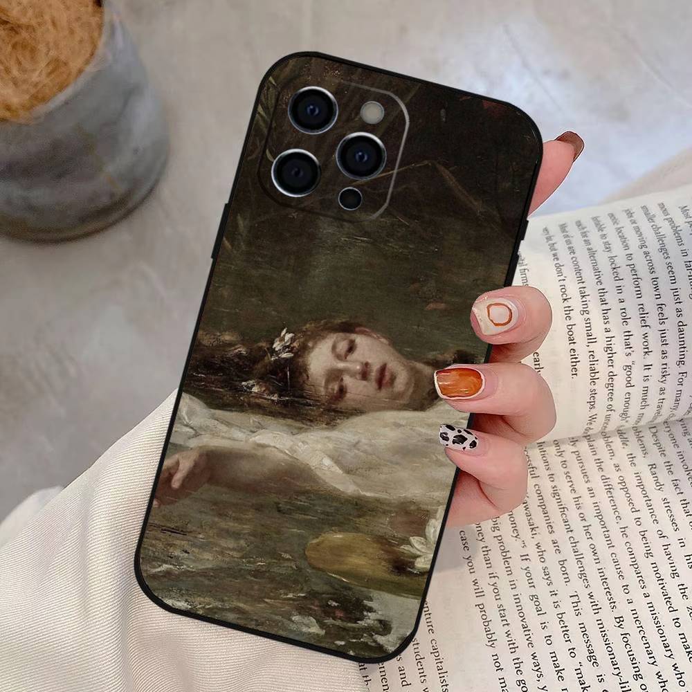 Классический Эстетичный Арт Чехол для Телефона Для iPhone 17, 16, 15, 14, 13, 12, 11 Plus, Pro Max, Другие Мягкий Черный Чехол