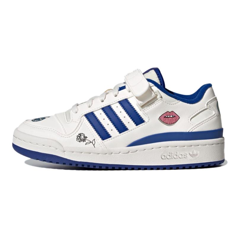 Adidas Originals FORUM Low J Abrasion Resistant Low Top Kids' Skateboarding Shoes White Blue Sneakers FX6714